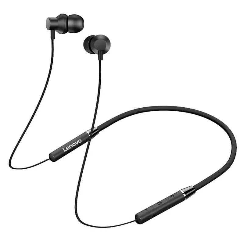 Lenovo HE05X Bluetooth 5.0 Magnetic Neckband Earphones with Mic – 8 Hours Playtime, Sweatproof Sports Headset