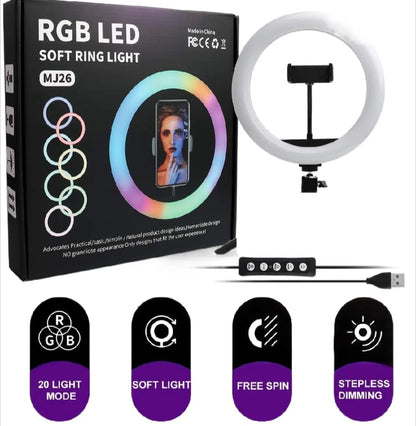 RGB Ringlight 26 CM MJ26 With Mobile Holder Adjustable Lighting